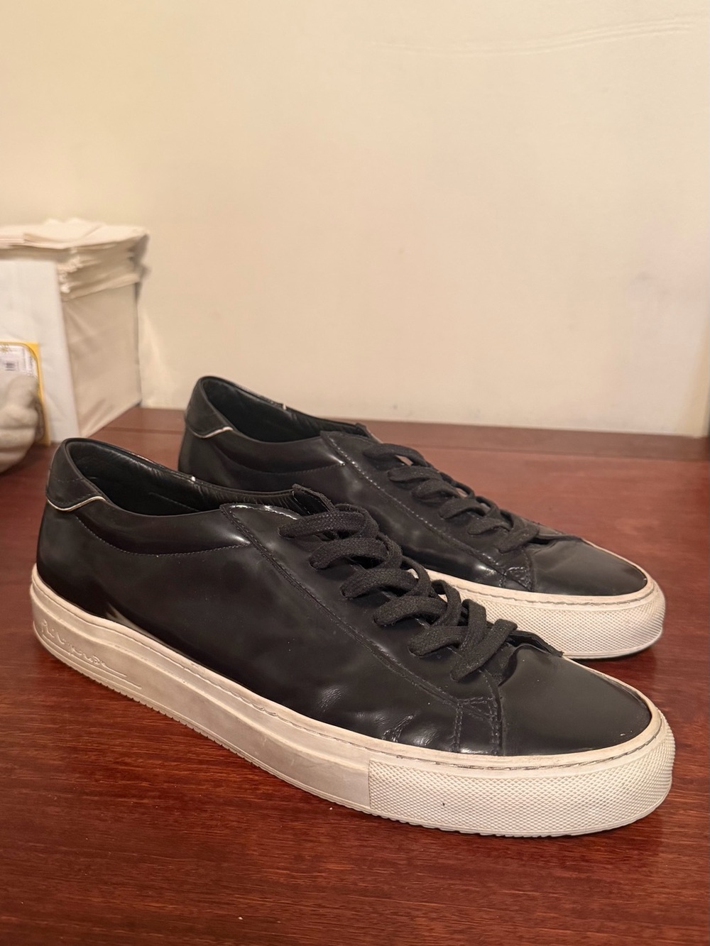 Philippe Model Avenir Black Leather Low-Top Sneakers with White Sole Size 45